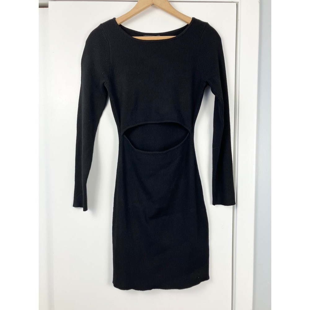 NWTS Black Long Sleeve Ribbed Cutout Mini Dress House of Harlow Size Medium